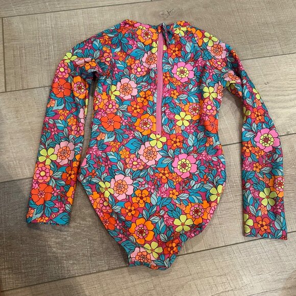 Girls Floral Long-Sleeve One-Piece Swimsuit XS By Cat & Jack Bright Multicolor - Picture 4 of 5